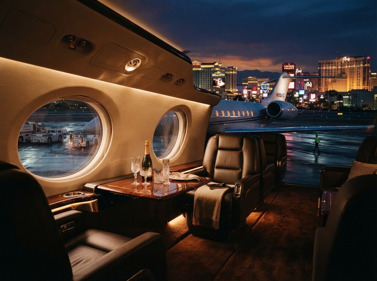 Private-Jet-Kabine auf dem Rollfeld in Las Vegas