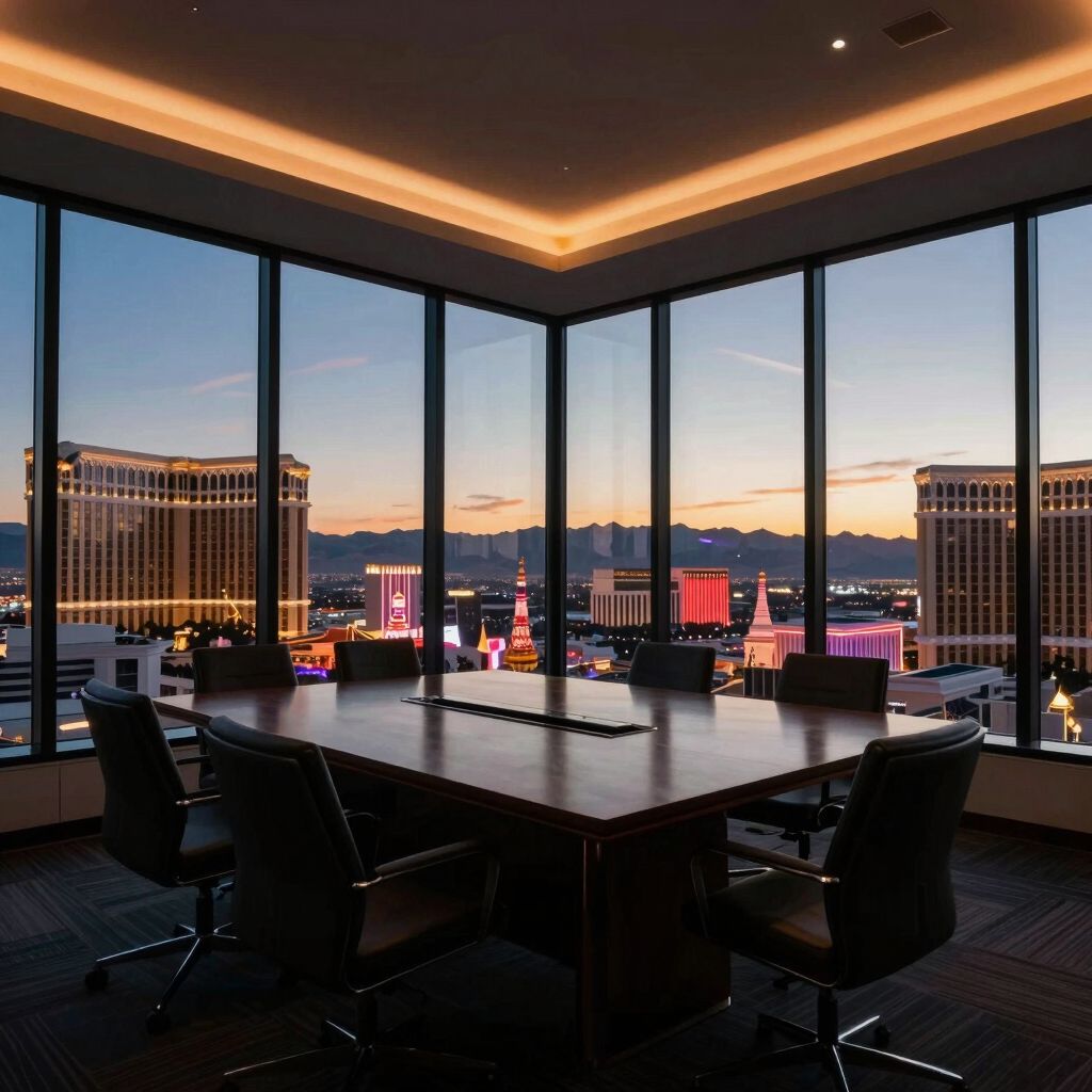 Boardroom mit Blick auf den Strip bei Sonnenuntergang