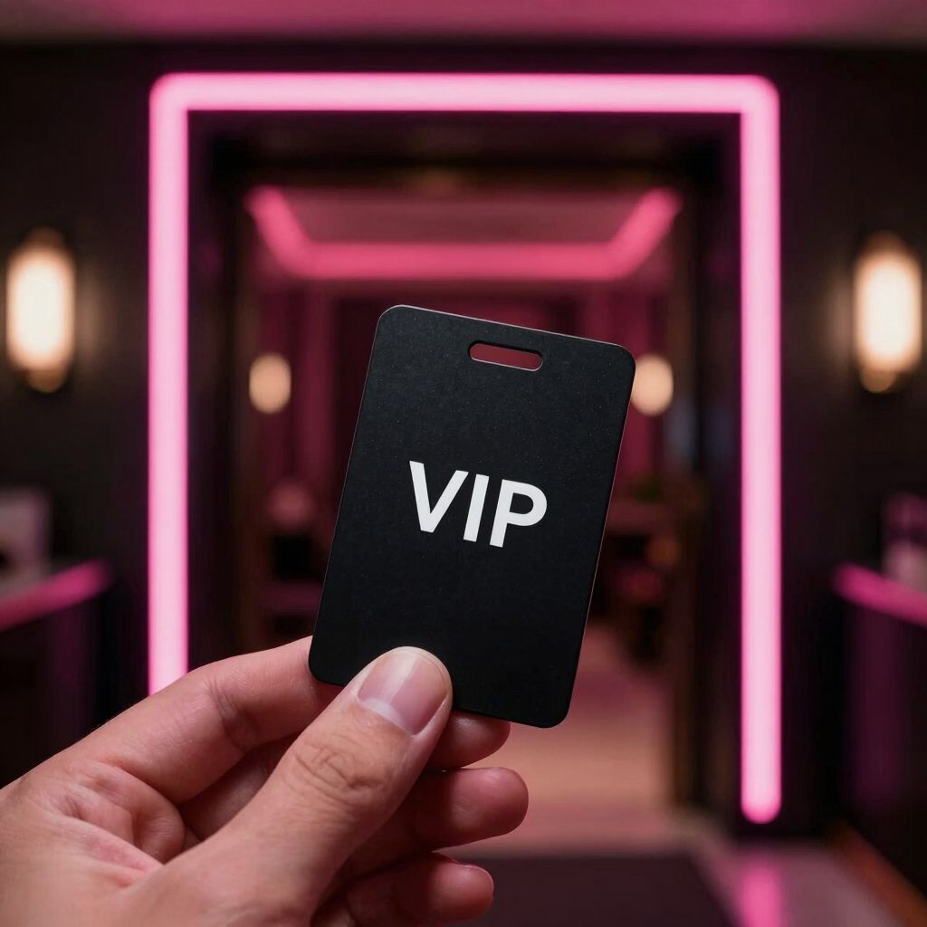 Schwarze VIP-Karte vor einer privaten Lounge