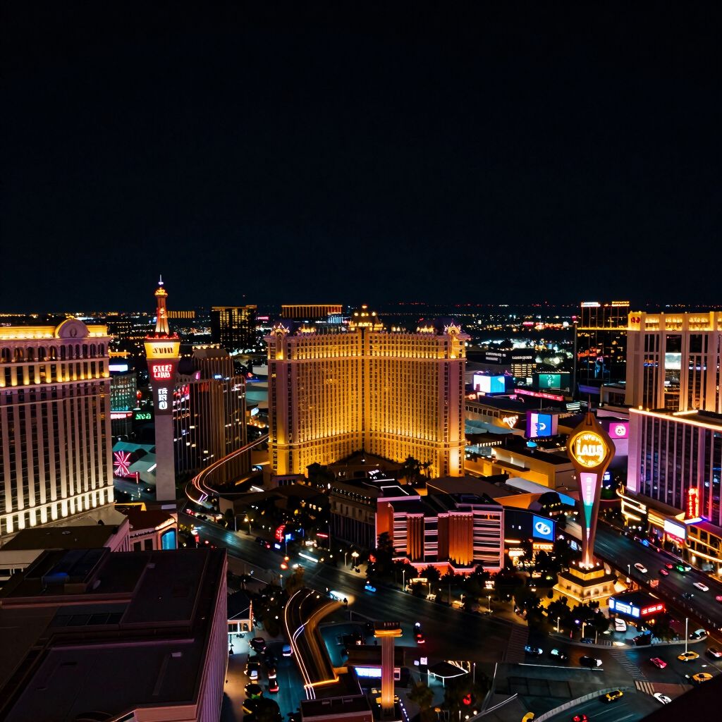 Las Vegas Strip bei Nacht aus der Höhe