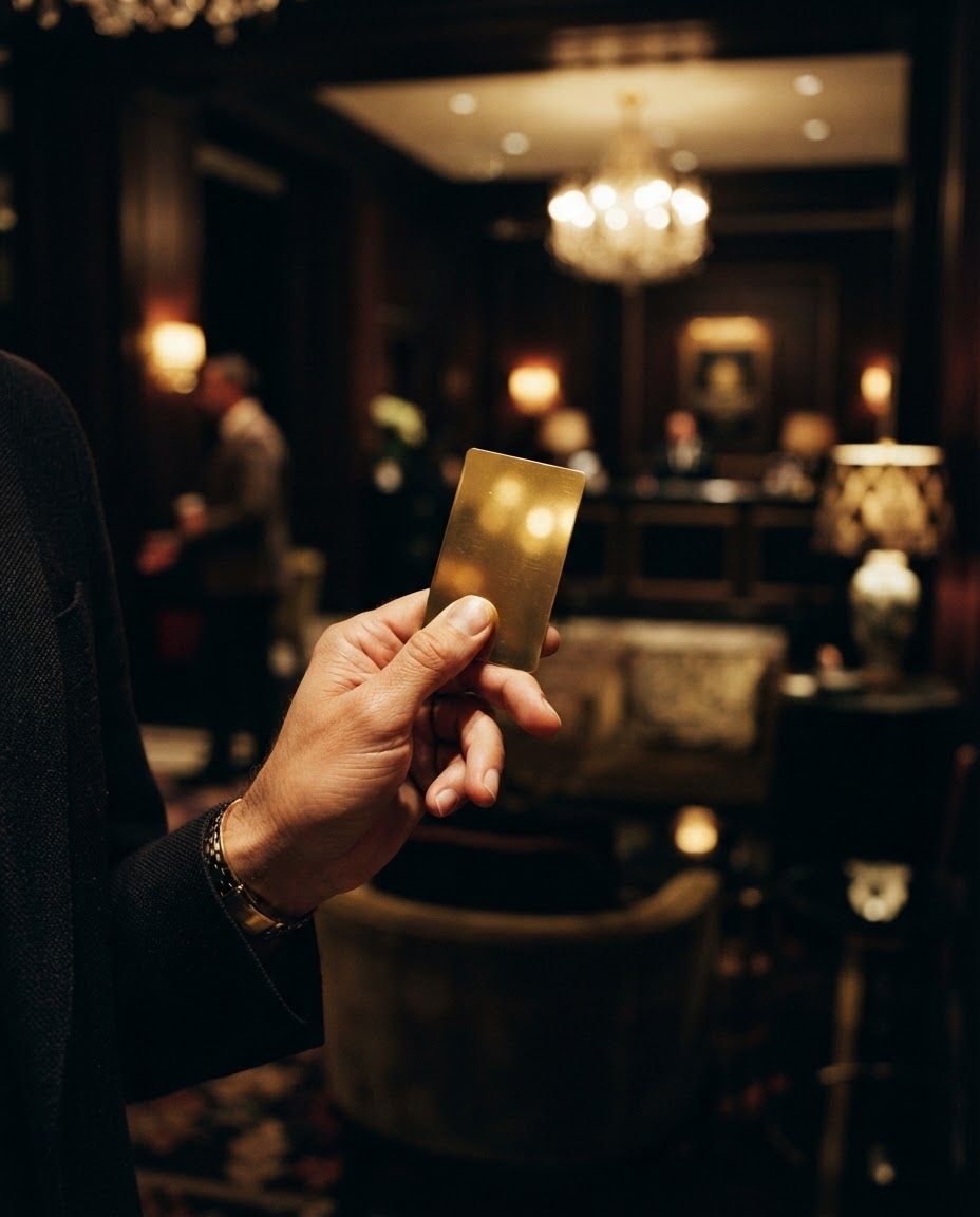 Goldene Zimmerkarte in einer Hotellobby
