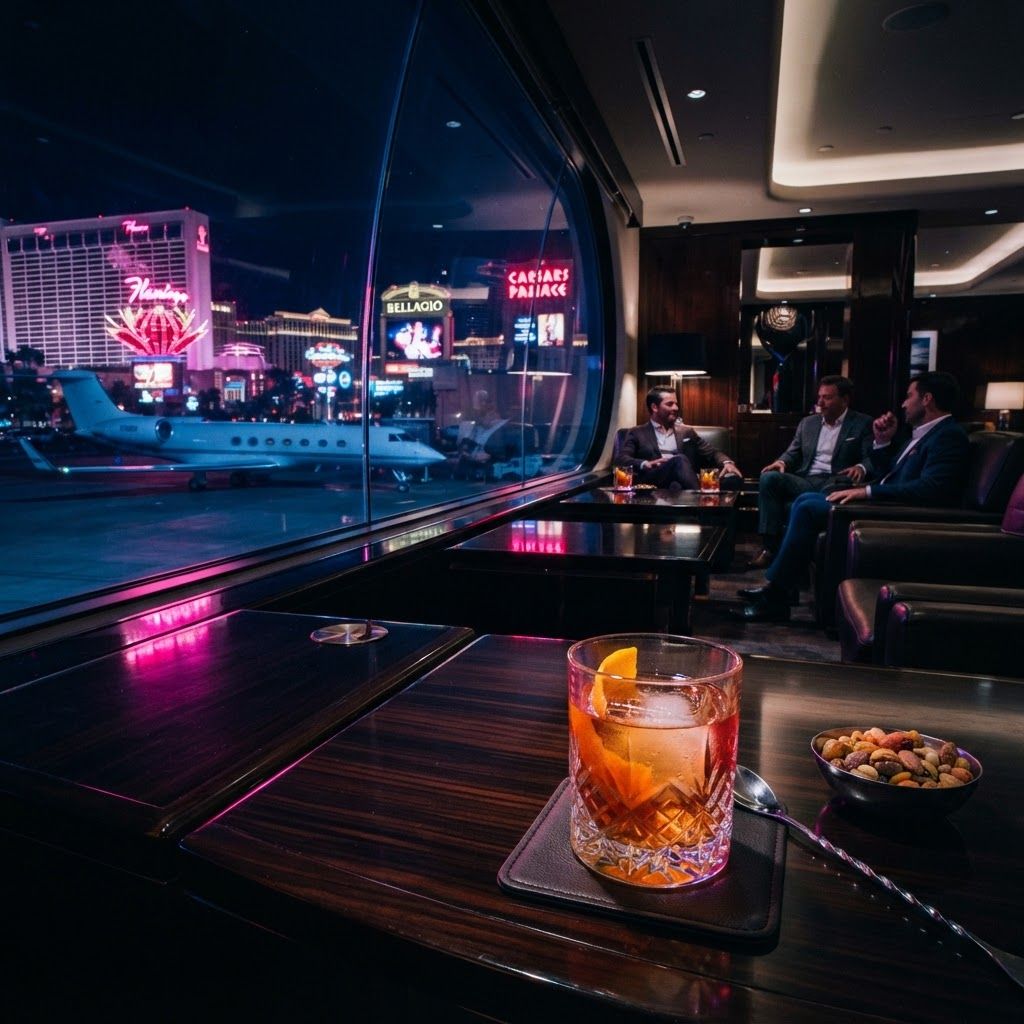 Lounge mit Cocktail und pinkem Neonlicht